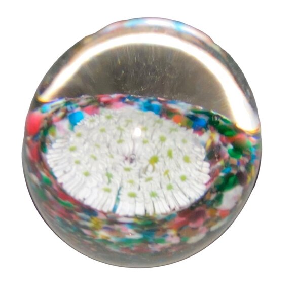 Murano Millefiori Daisy Glass Paperweight 5-1/2" Vintage Italy Handmade Floral A - Picture 4 of 7